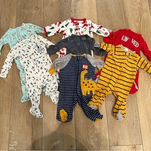 Lot of 7 baby pajamas size 0-3 months Gerber Carters Disney